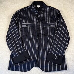 Y2K Armani Collezioni Womens Pinstripe Blazer Black Silver Button Front Italian
